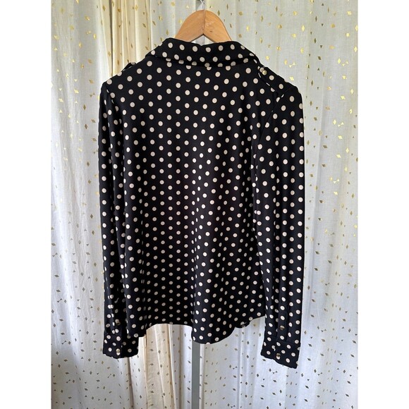 BCBG MaxAzria Women's Polka Dot Button Down Collar Long Sleeve Blouse Petite XL - Picture 3 of 6